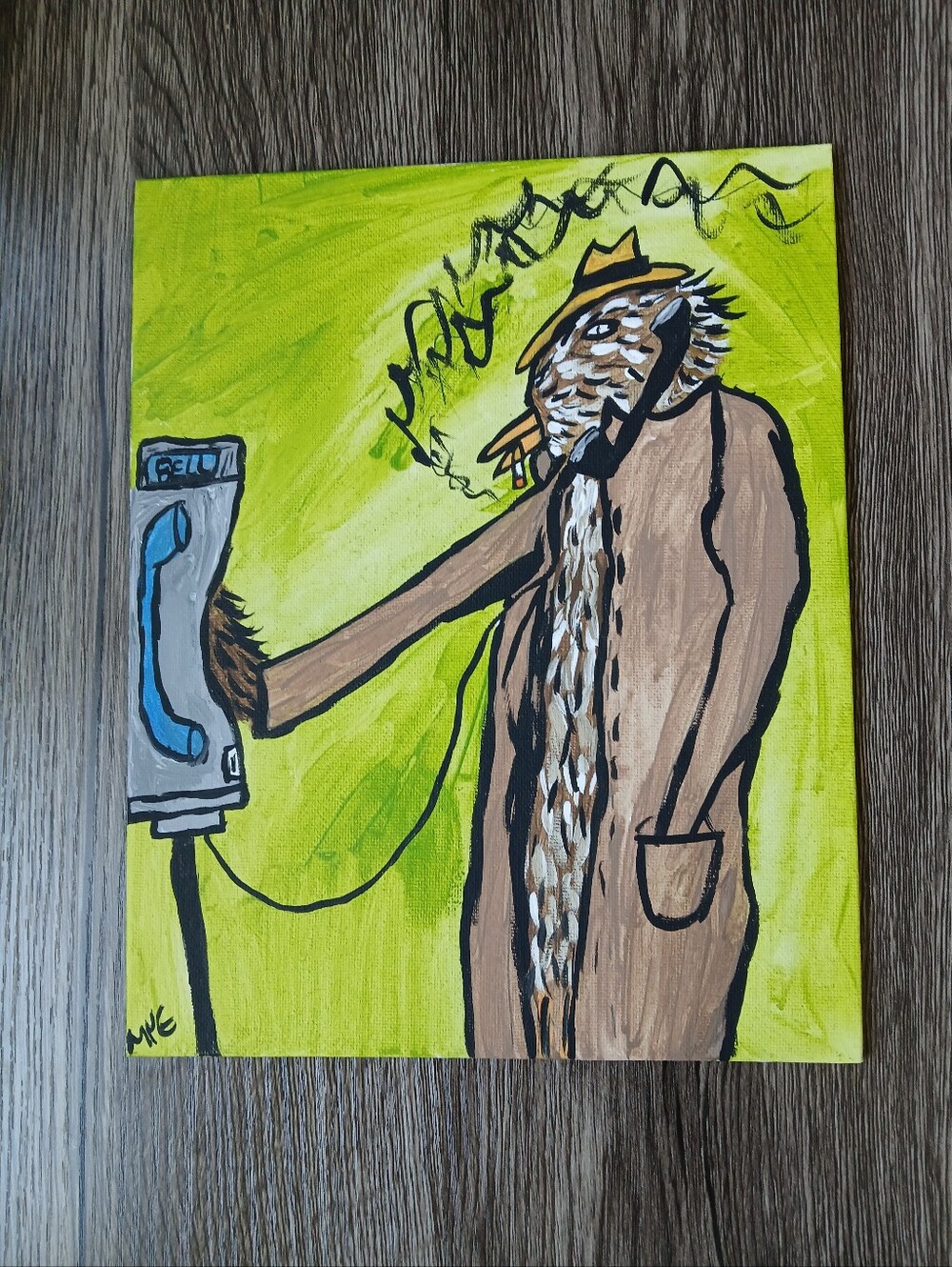 Bird Using Pay Phone Painting - Picture 9 of 10
